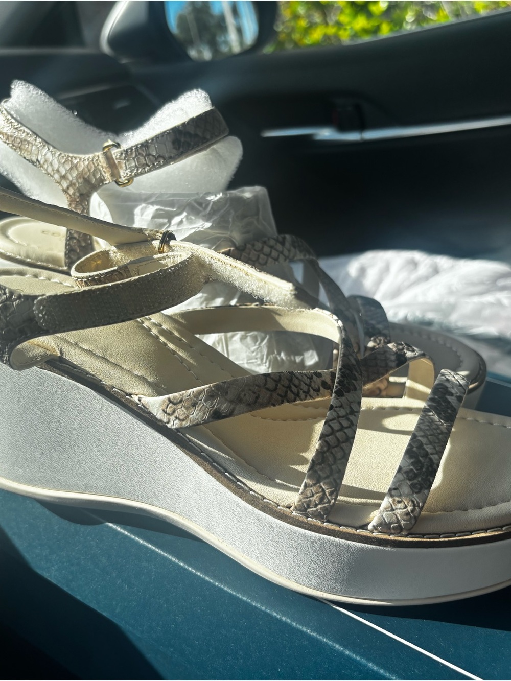 Cole Haan Beige Snake-Print Wedge Sandals